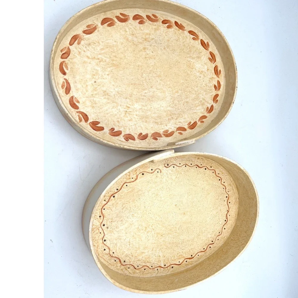 Vtg Signed Folk‎ Art Bentwood Oval shaker Box Lidded Rosemaling Scan Style